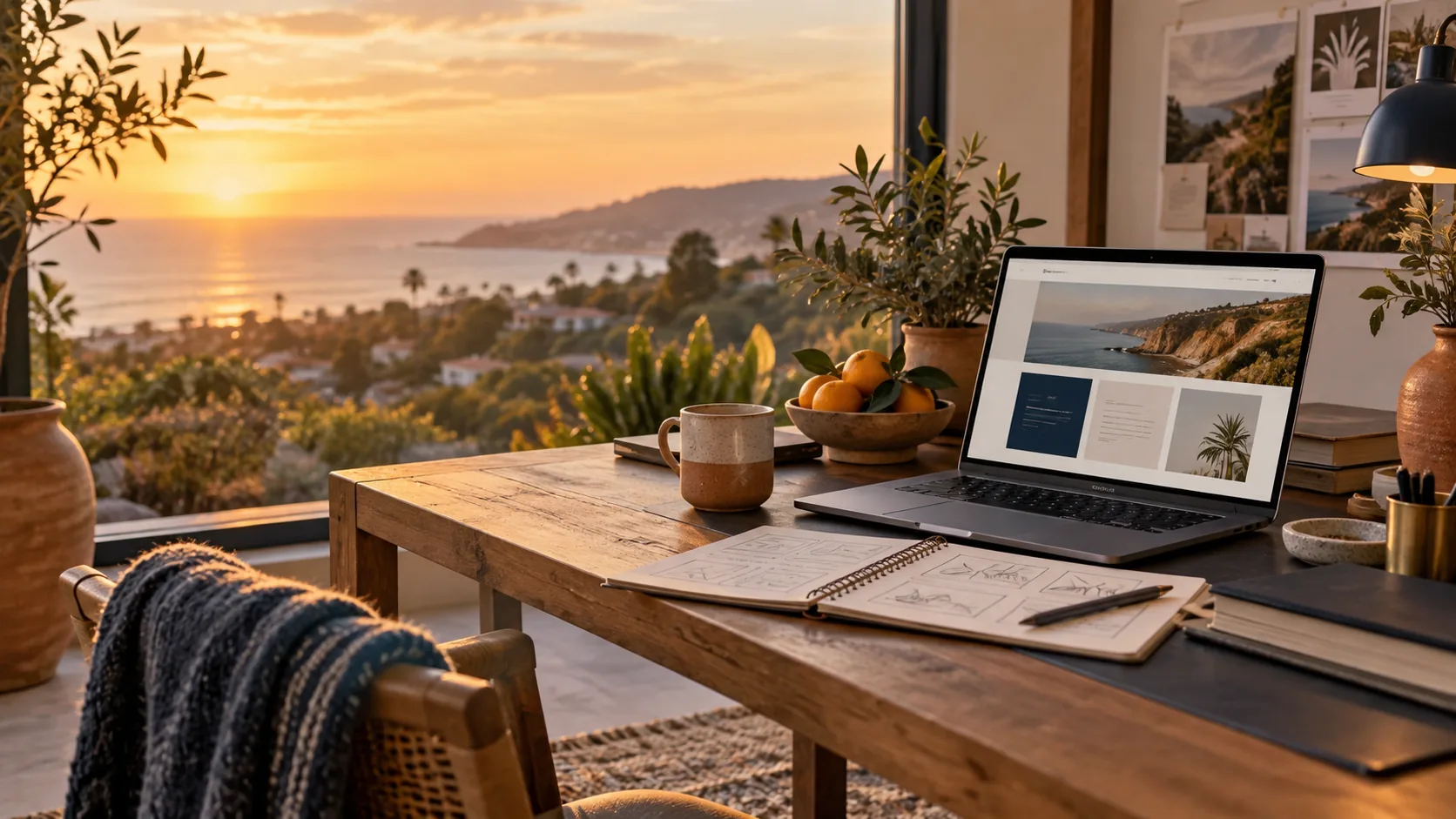 Warm South Orange County web design studio workspace overlooking the coast